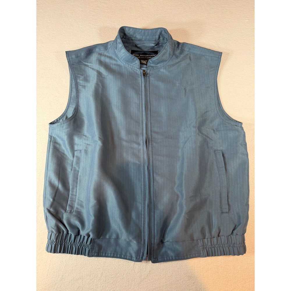 Sun Mountain Mens Blue Herringbone Full Zip Golf Vest Size Medium T50806